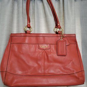 COACH leather shoulder bag, beautiful orange, silky cream coloured lining.
